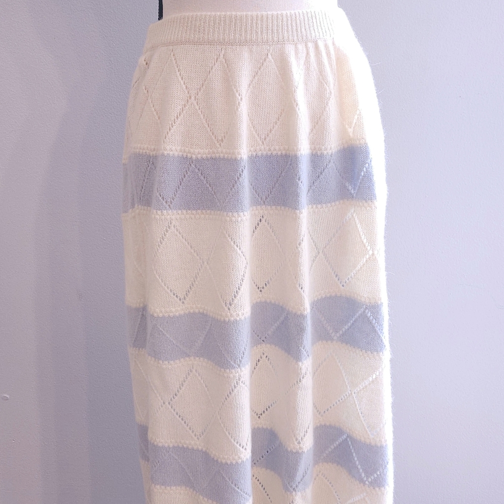 Dior NWT Vintage Knitted Wool Rabbit Hair Skirt A-Line Gray Striped Size Large - Picture 7 of 16